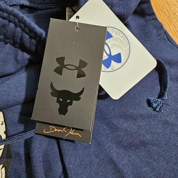 Under Armour Project Rock Shorts French Terry Fleece Navy Blue White Boys M 8-10 - Picture 6 of 6